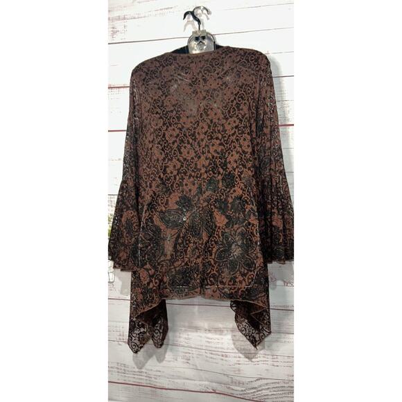 Dor Dor Couture Brown & Black Sheer Lace Boho Top Medium - Picture 5 of 5